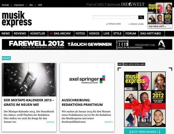 Screenshot of musikexpress